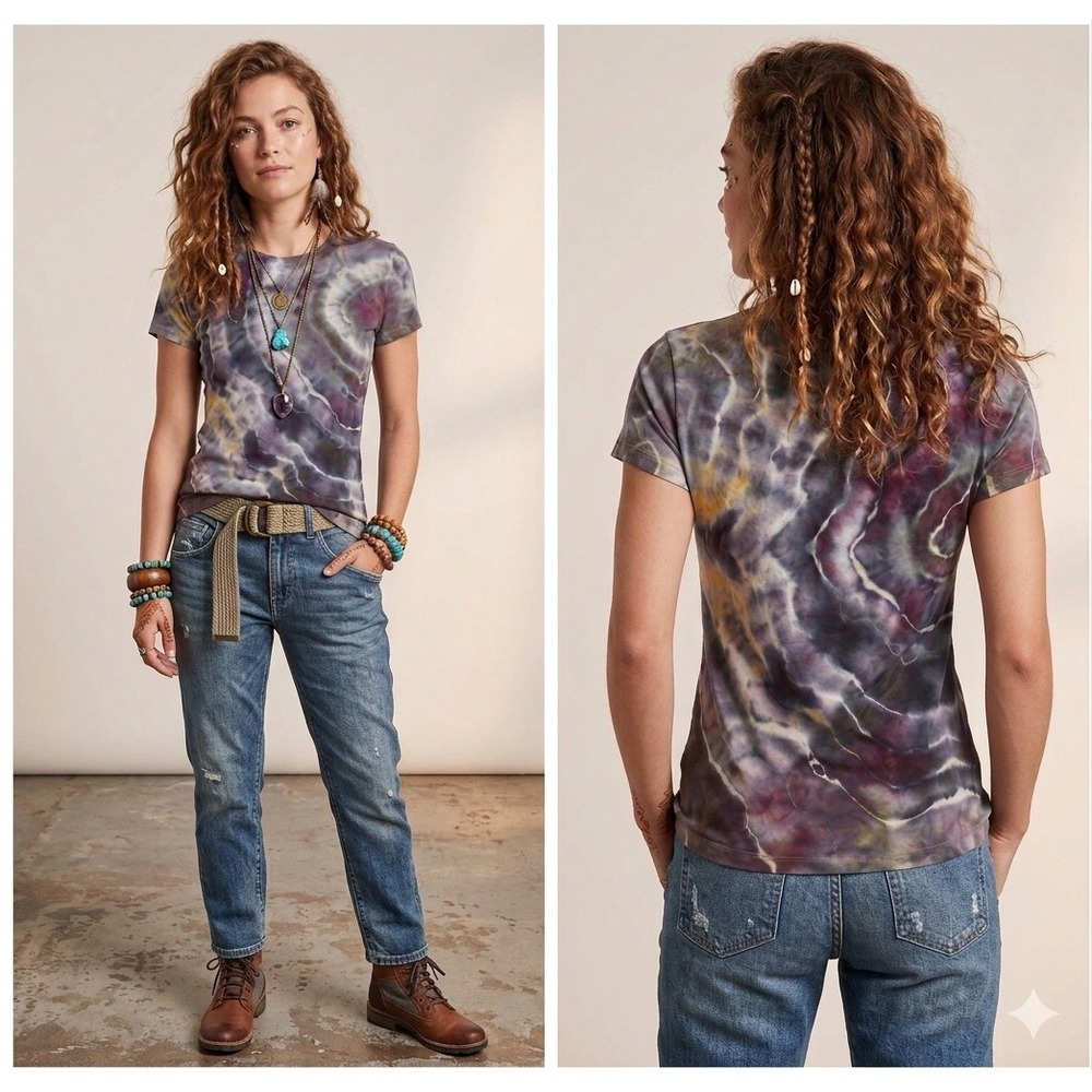 Geode Ice Tie Dye Ribbed Baby Tee Size Small Y2K Grunge Aesthetic